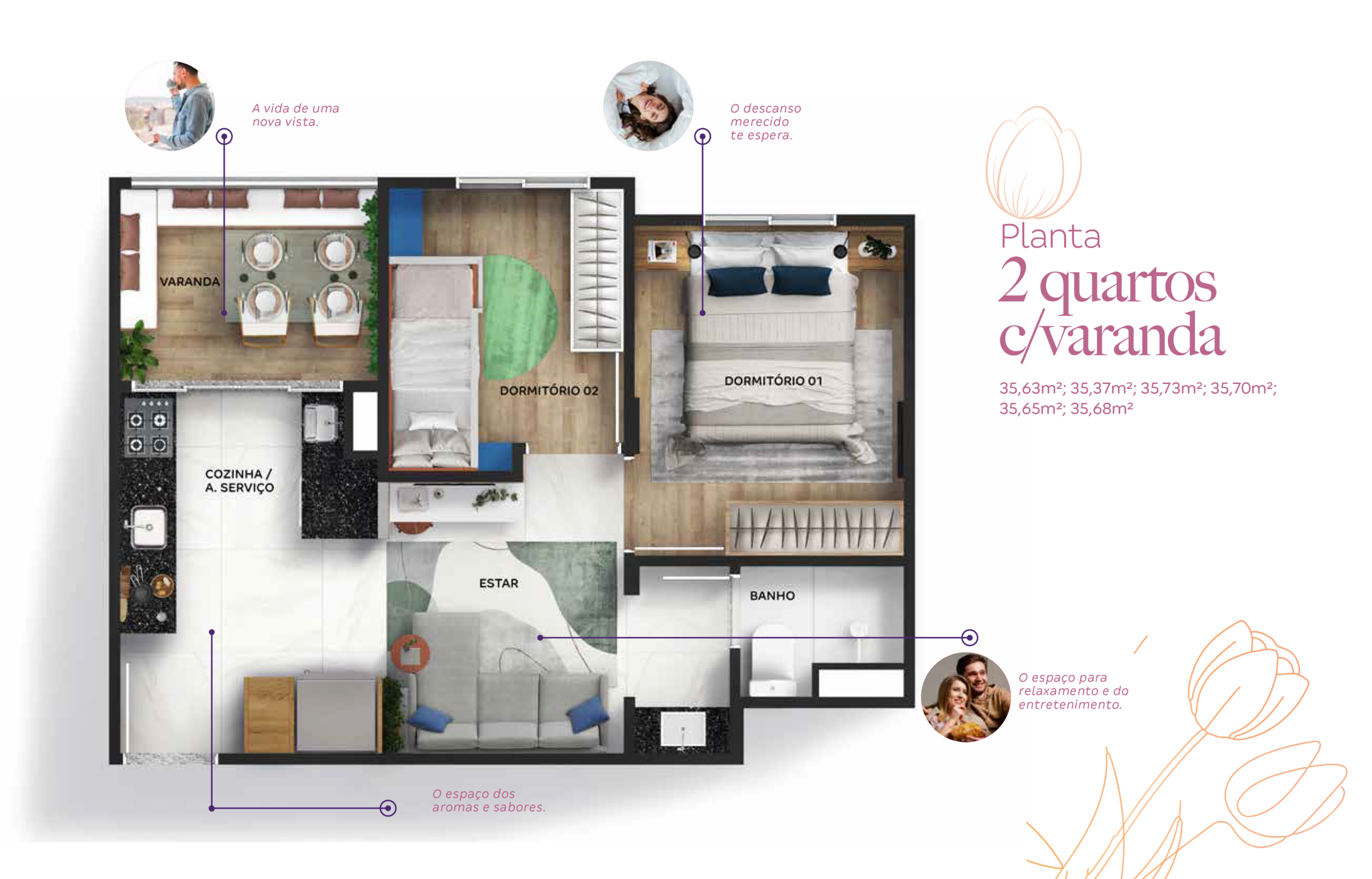 Planta 2 quartos com varanda